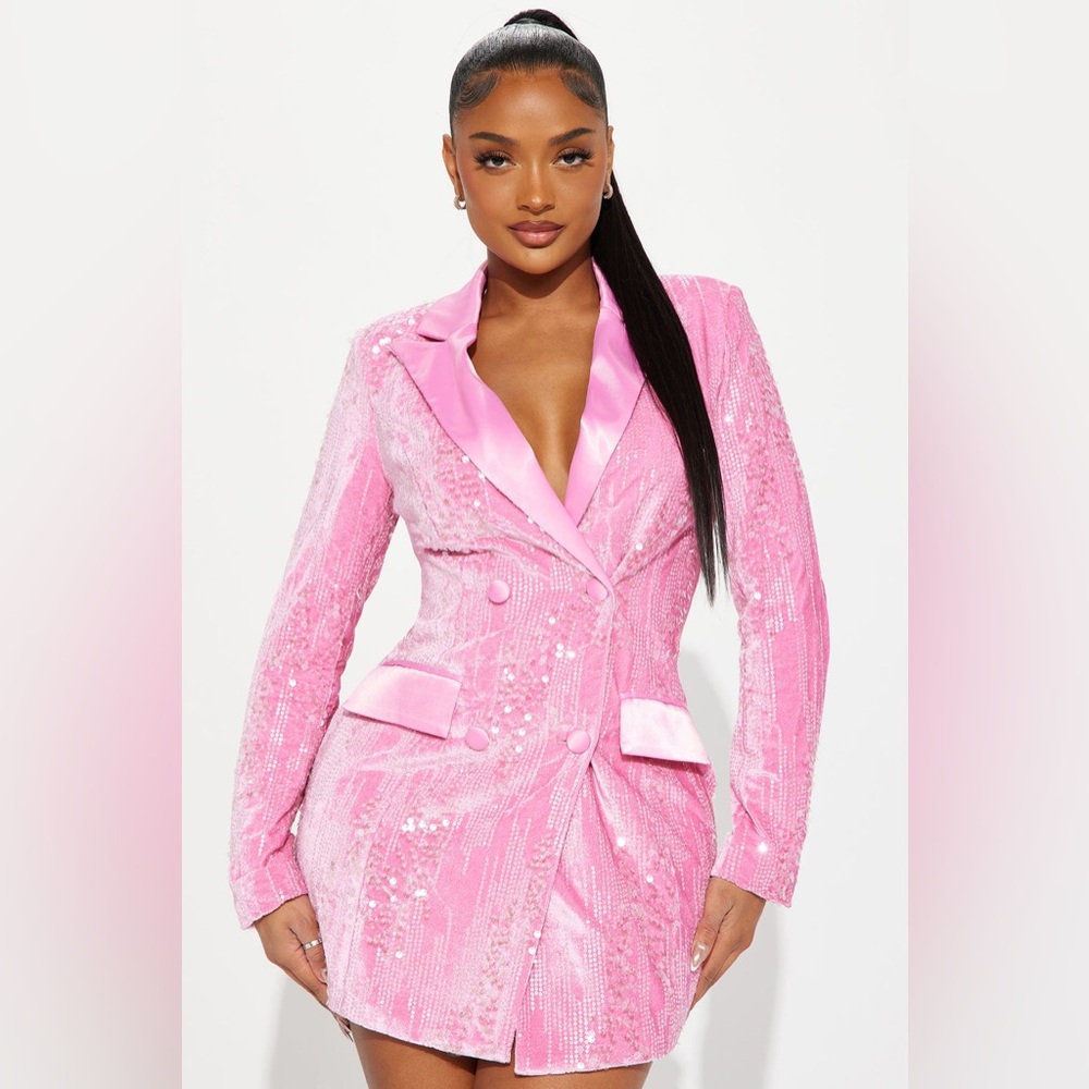 Pink Sequin Blazer Dress